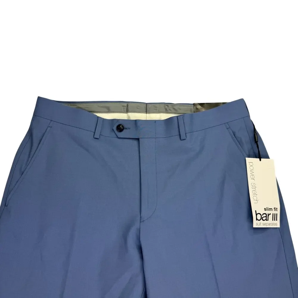 Bar III Mens Slim Fit Wool Blend Solid Power Stretch Suit Pants Light Blue 33x32